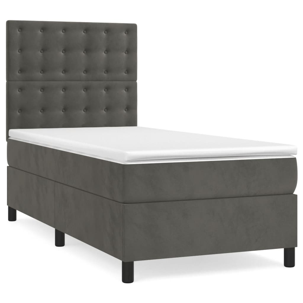 Krevet box spring s madracem LED tamnosivi 100x200 cm baršun
