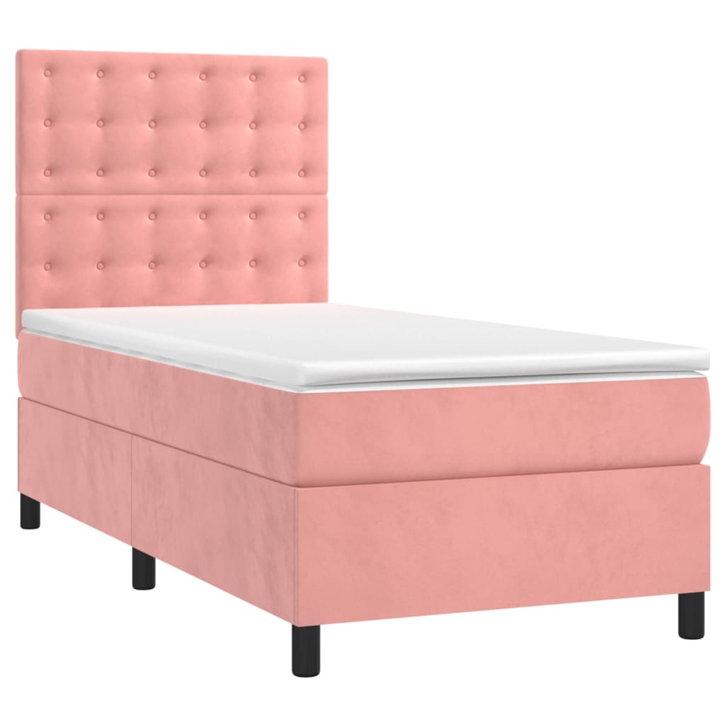 Krevet box spring s madracem LED ružičasti 100x200cm baršunasti