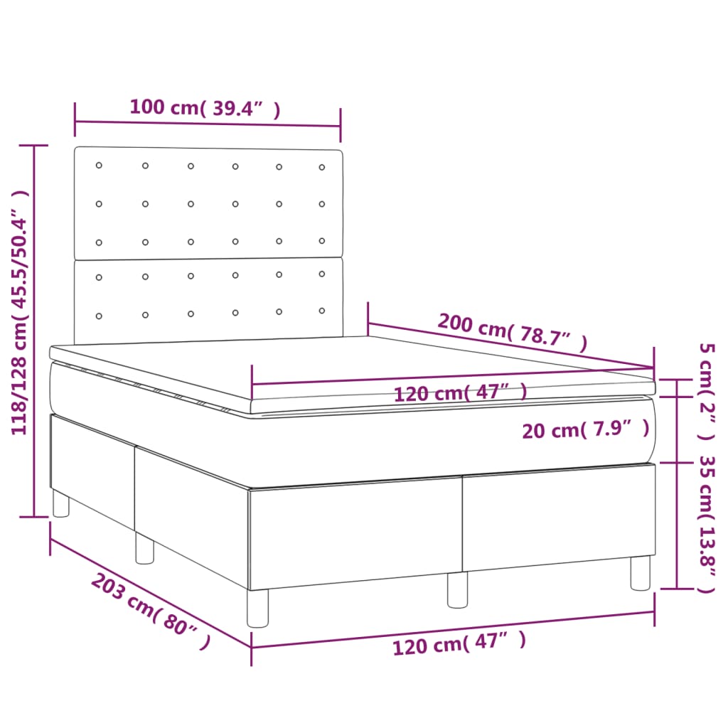 Krevet box spring s madracem LED crni 120 x 200 cm baršun