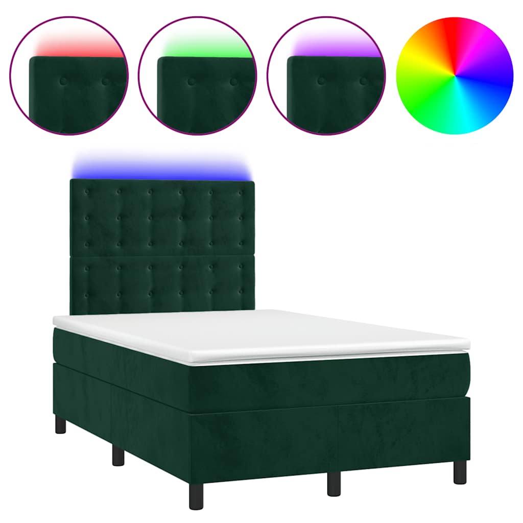 Krevet box spring s madracem LED tamnozeleni 120x200 cm baršun