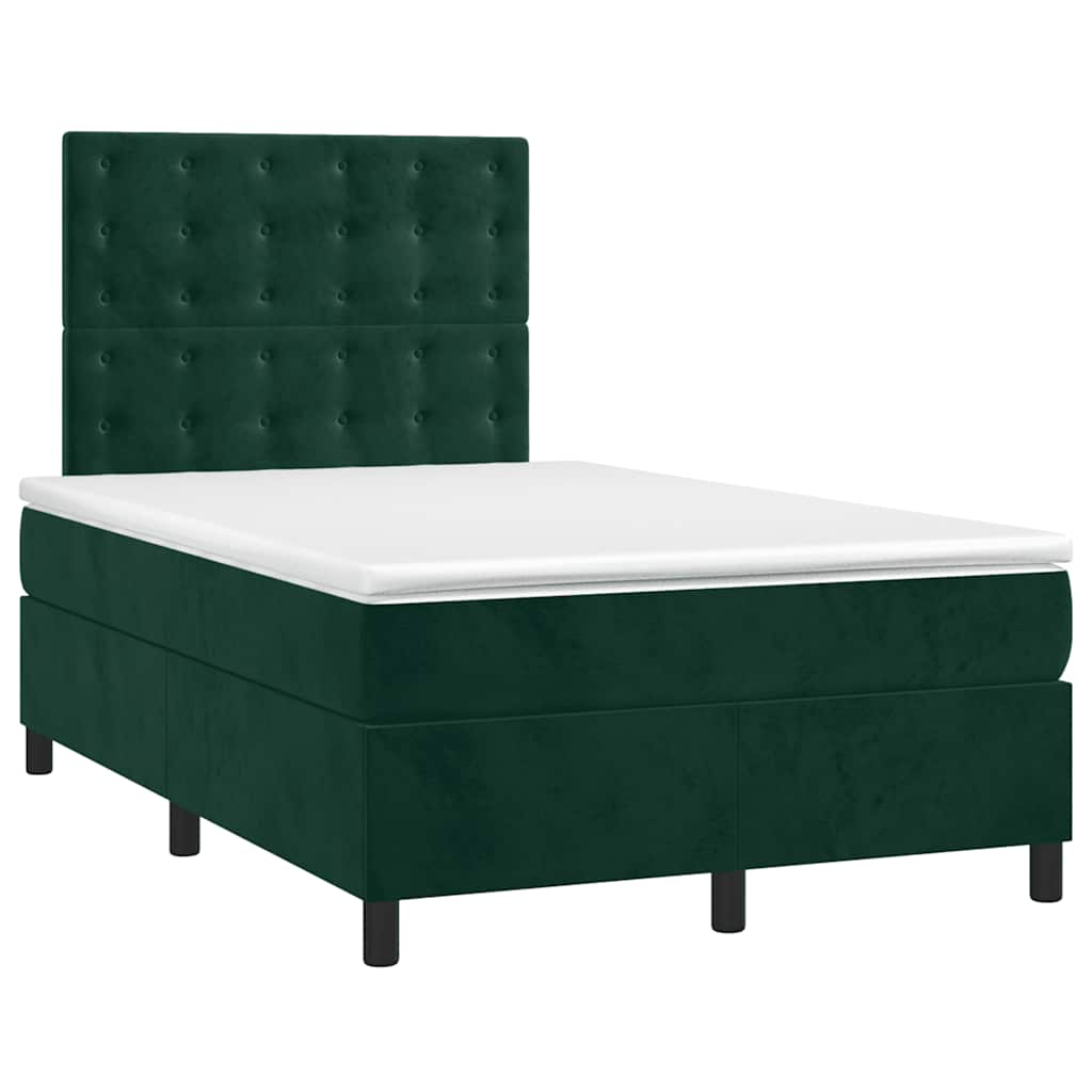 Krevet box spring s madracem LED tamnozeleni 120x200 cm baršun