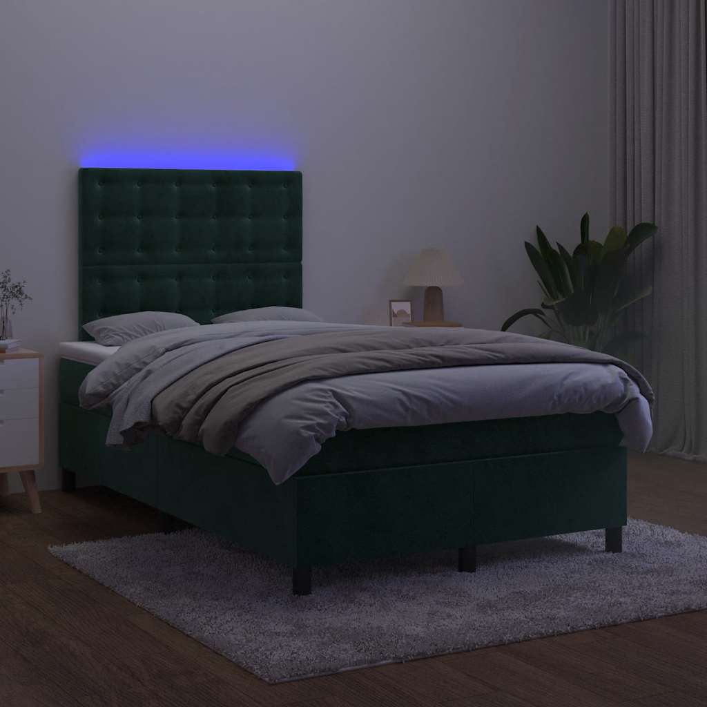 Krevet box spring s madracem LED tamnozeleni 120x200 cm baršun