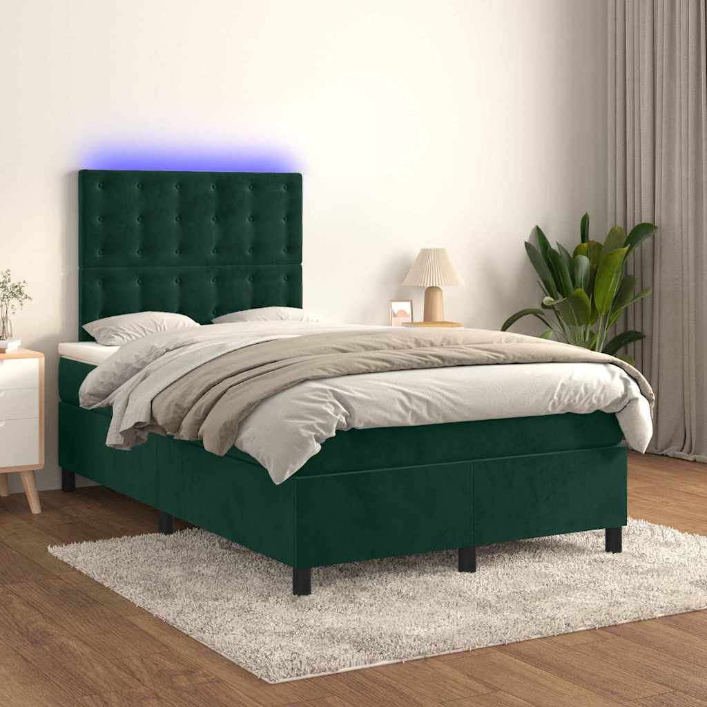 Krevet box spring s madracem LED tamnozeleni 120x200 cm baršun