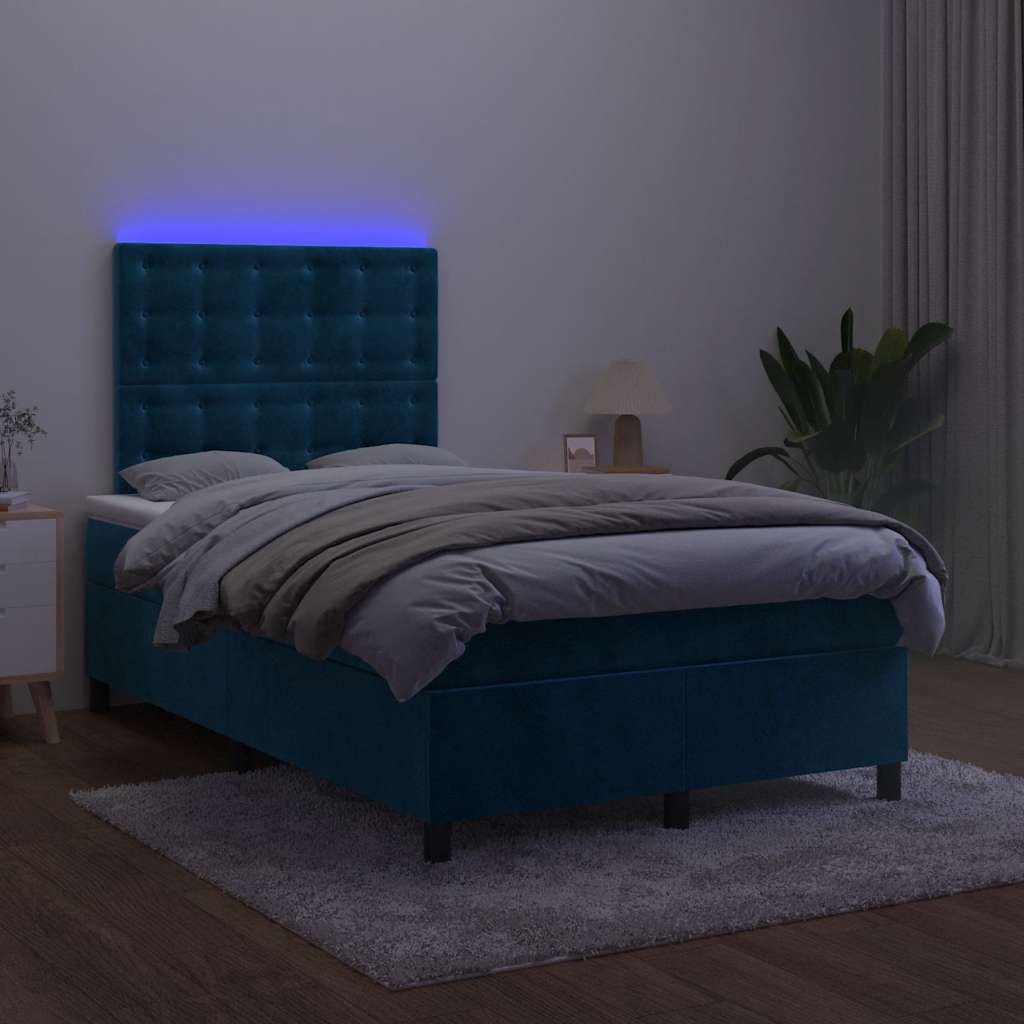 Krevet box spring s madracem LED tamnoplavi 120x200 cm baršun