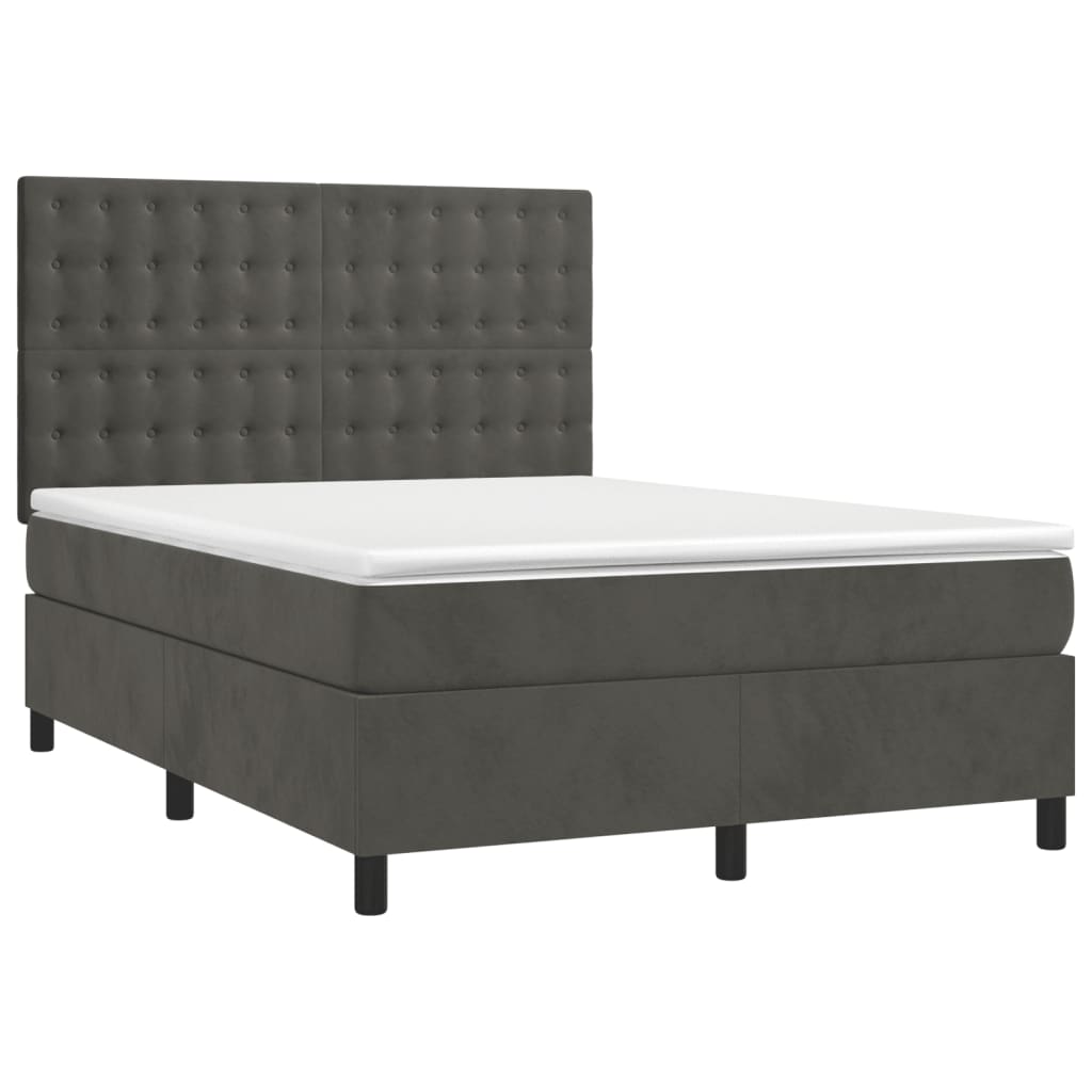 Krevet box spring s madracem LED tamnosivi 140x190 cm baršun