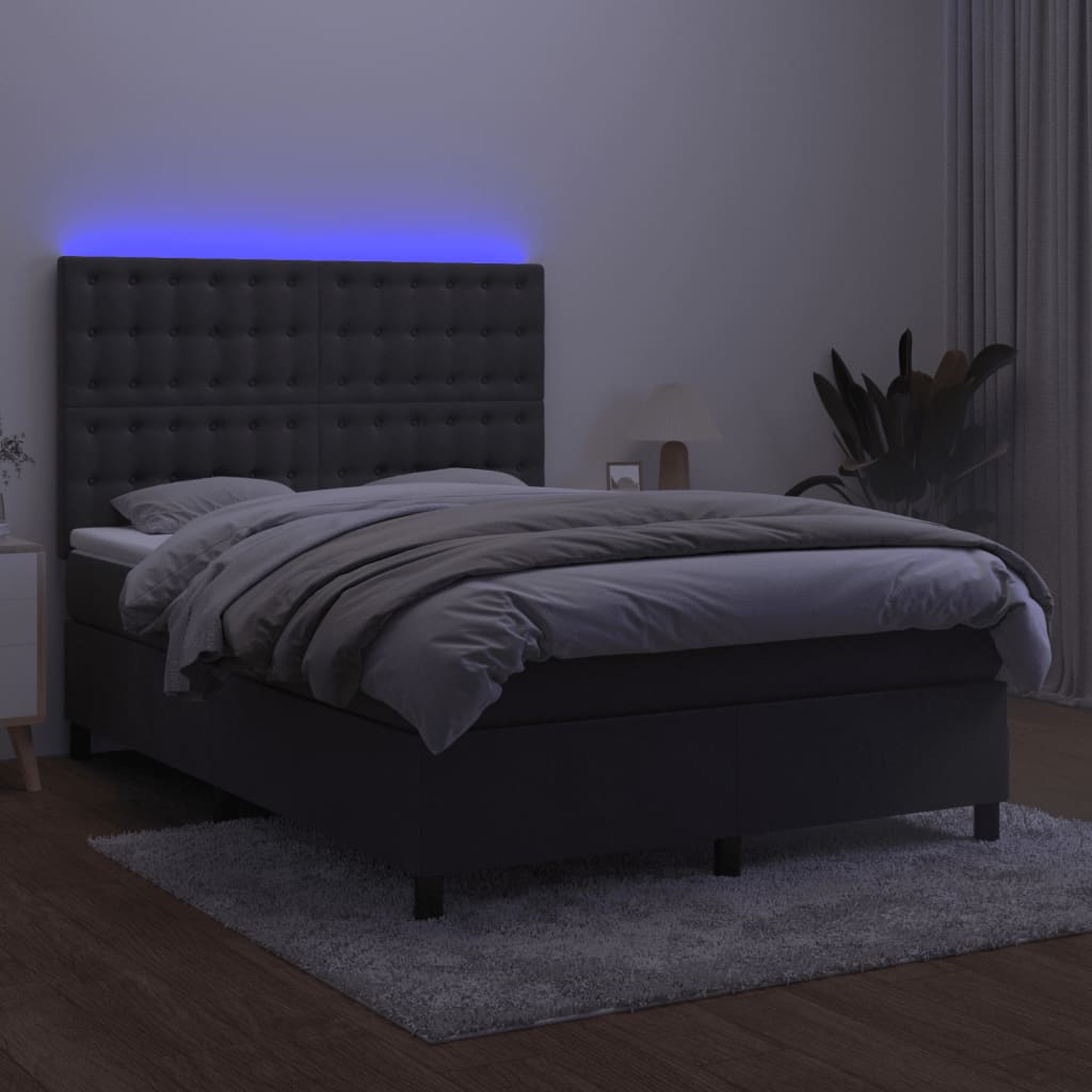 Krevet box spring s madracem LED tamnosivi 140x190 cm baršun