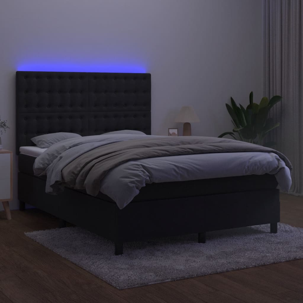 Krevet box spring s madracem LED crni 140x190 cm baršun