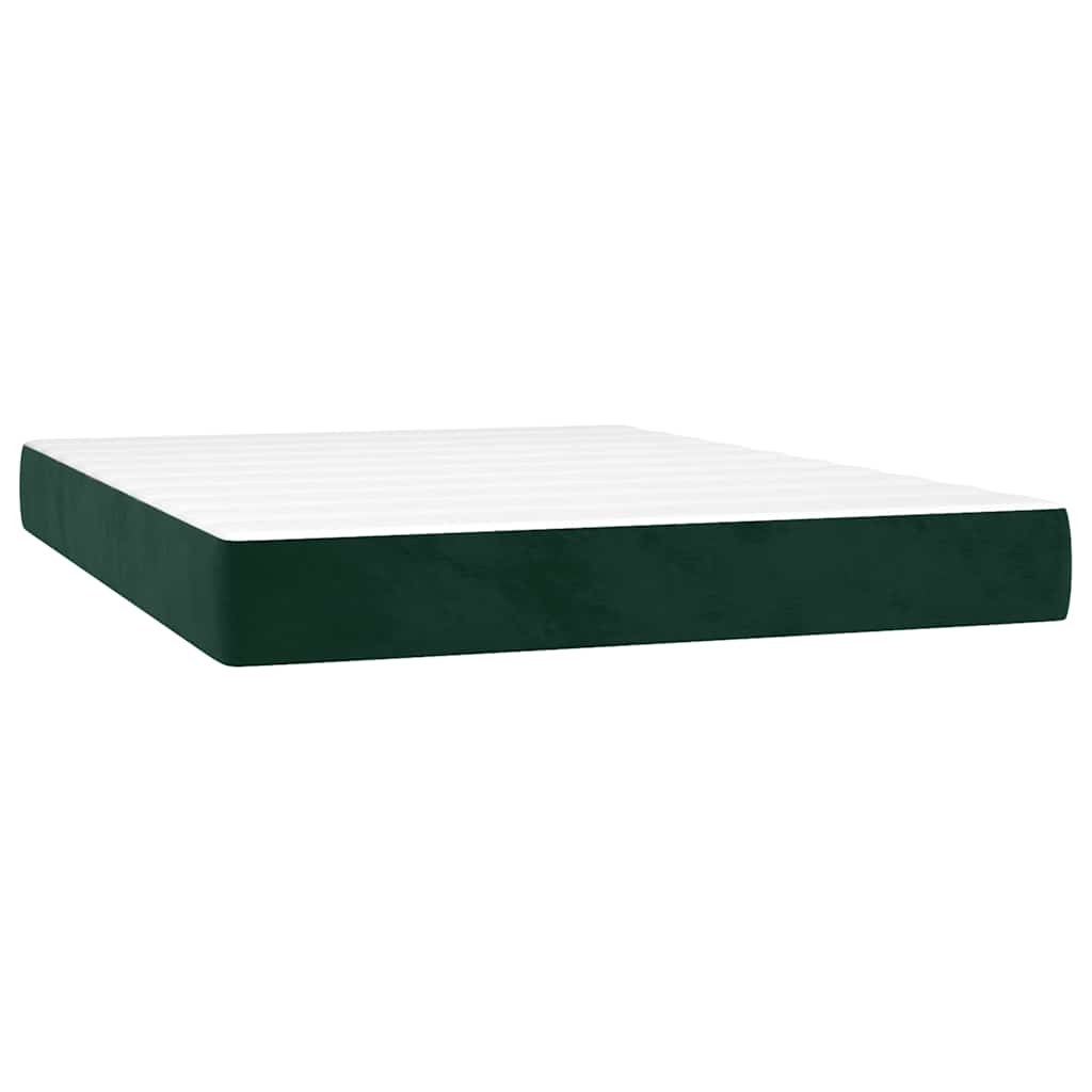 Krevet box spring s madracem LED tamnozeleni 140x190 cm baršun
