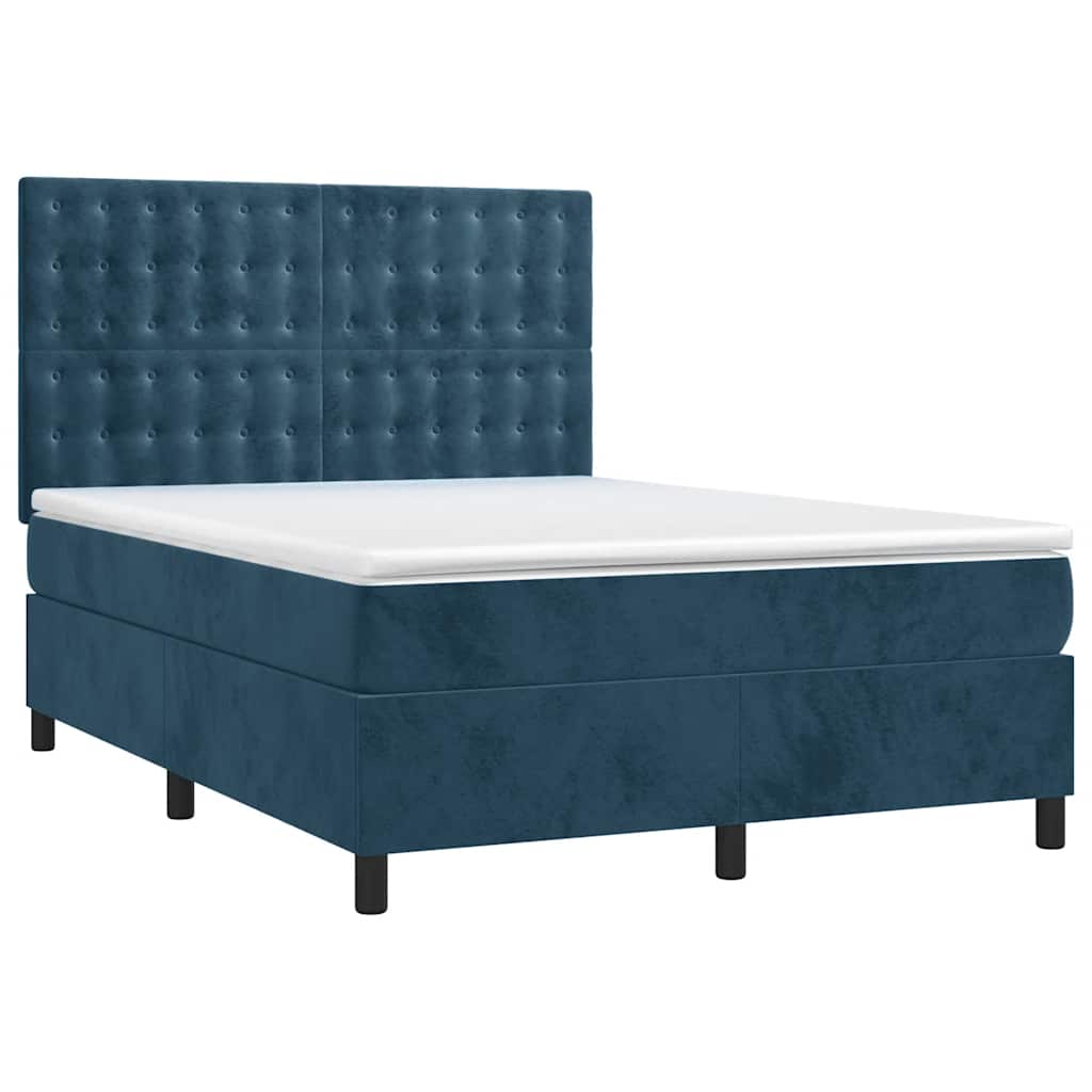 Krevet box spring s madracem LED tamnoplavi 140x200 cm baršun