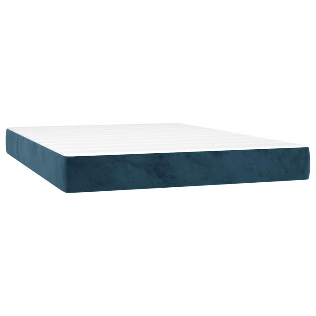 Krevet box spring s madracem LED tamnoplavi 140x200 cm baršun
