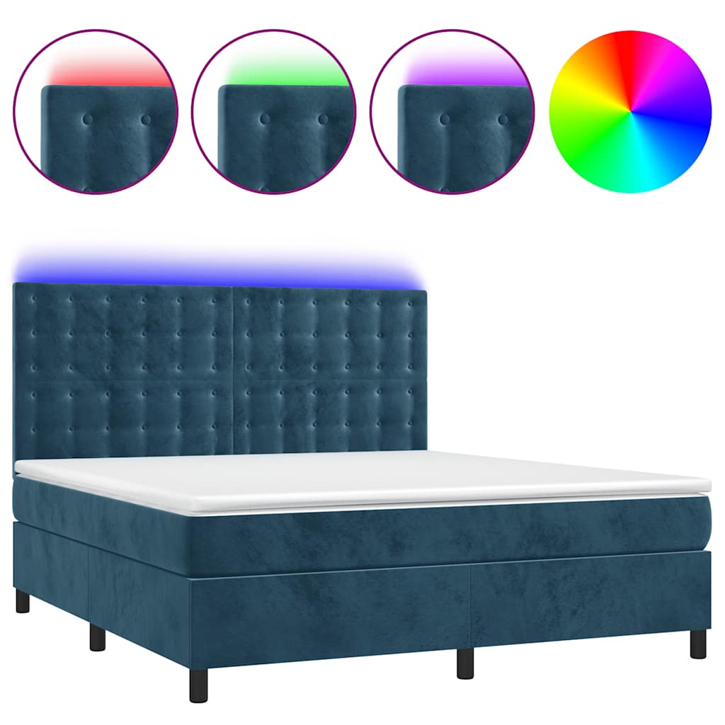 Krevet box spring s madracem LED tamnoplavi 160x200 cm baršun