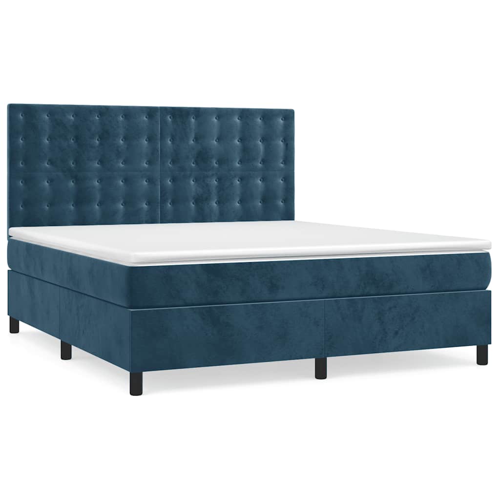 Krevet box spring s madracem LED tamnoplavi 160x200 cm baršun