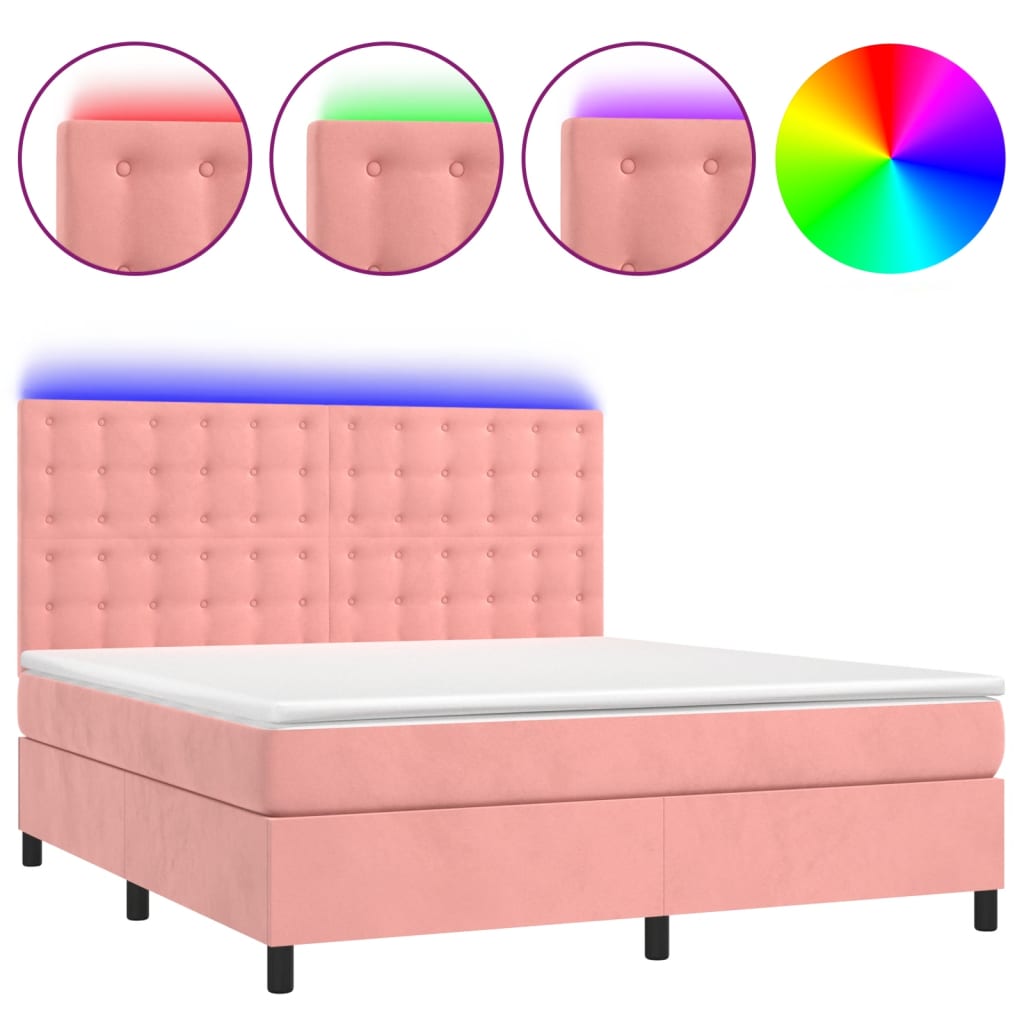 Krevet box spring s madracem LED ružičasti 160x200cm baršunasti