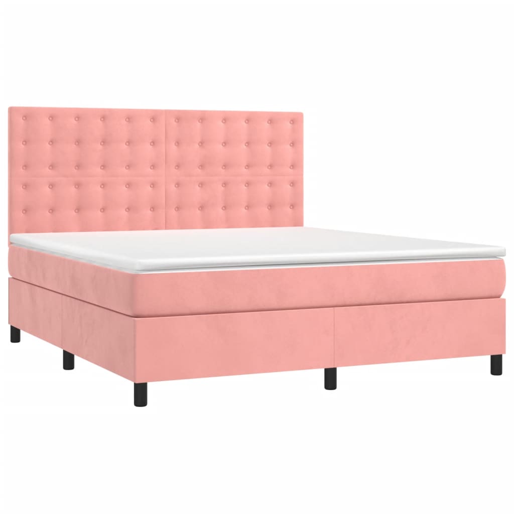 Krevet box spring s madracem LED ružičasti 160x200cm baršunasti