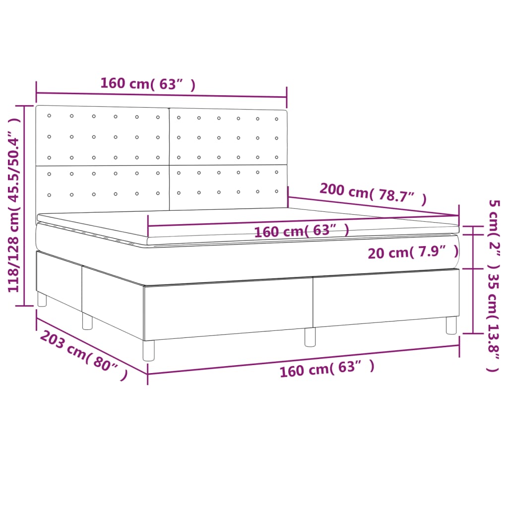 Krevet box spring s madracem LED ružičasti 160x200cm baršunasti