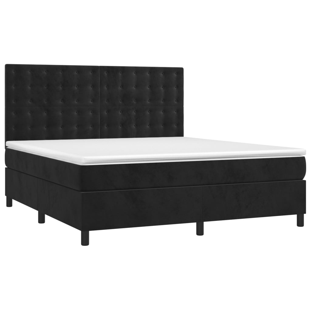 Krevet box spring s madracem LED crni 180x200 cm baršun