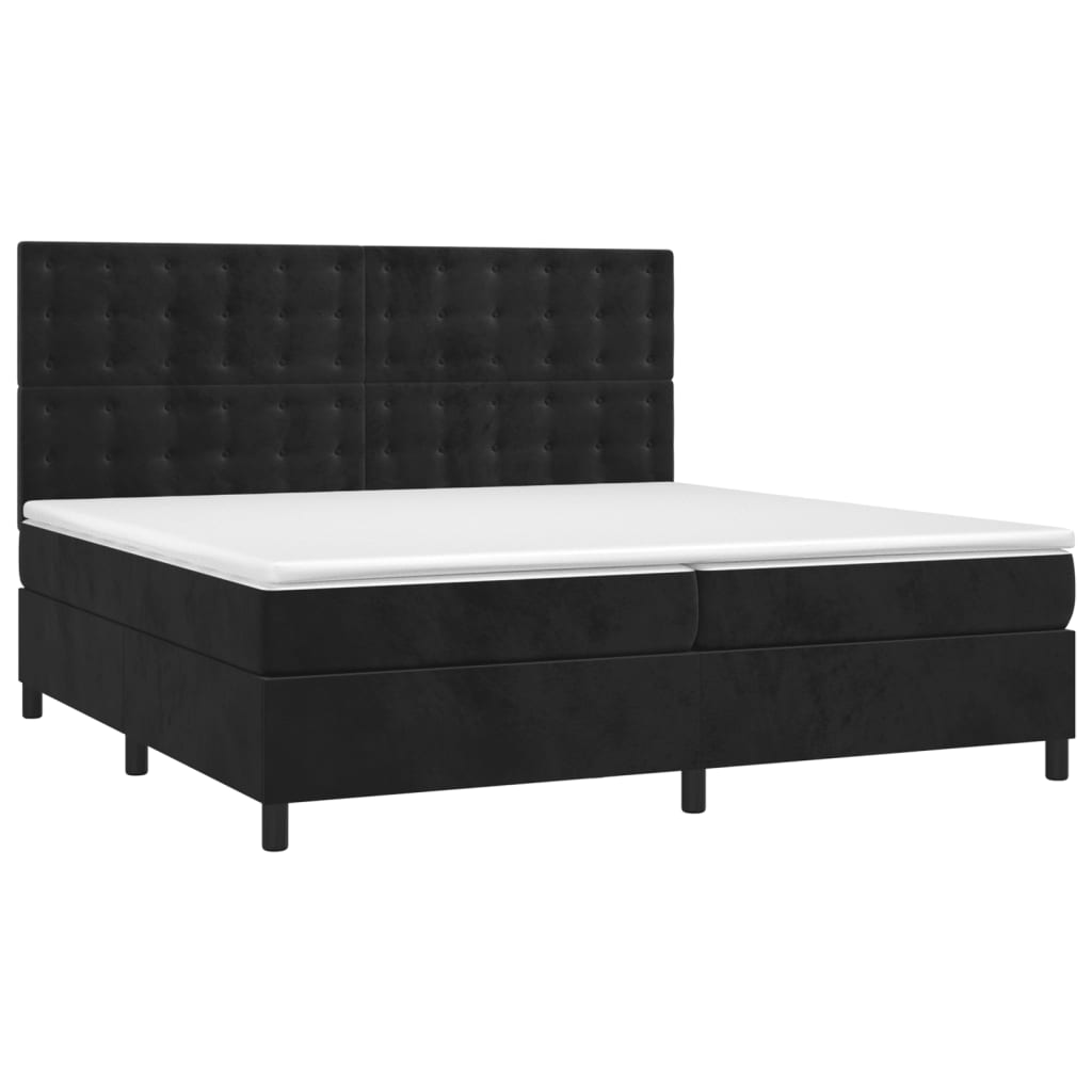 Krevet box spring s madracem LED crni 200x200 cm baršun