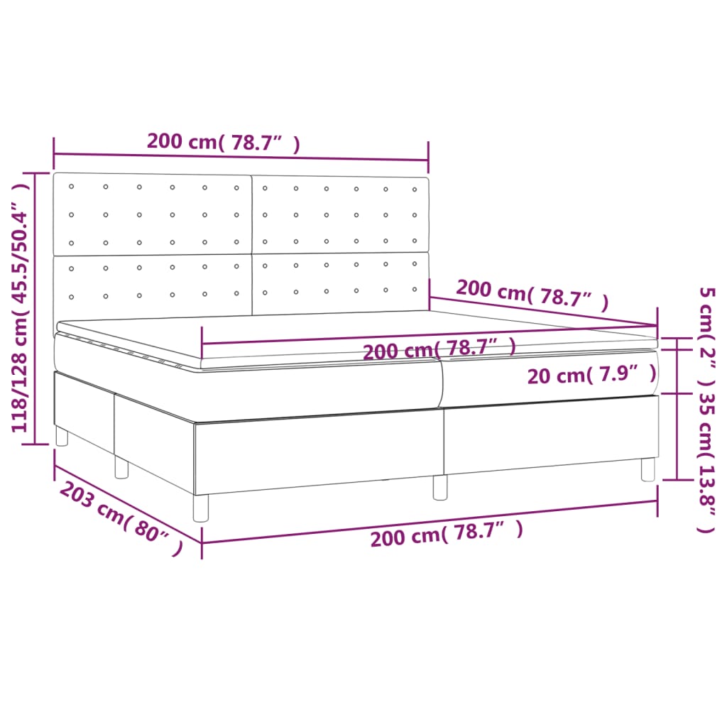 Krevet box spring s madracem LED crni 200x200 cm baršun