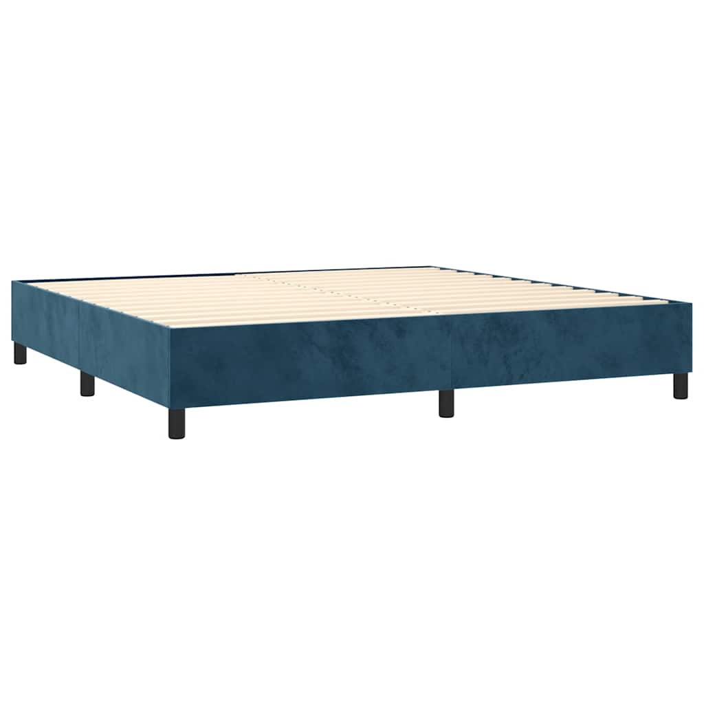Krevet box spring s madracem LED tamnoplavi 200x200 cm baršun