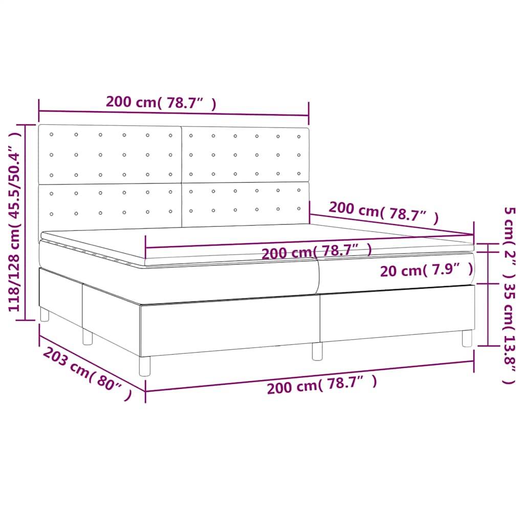Krevet box spring s madracem LED tamnoplavi 200x200 cm baršun