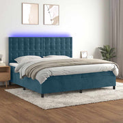 Krevet box spring s madracem LED tamnoplavi 200x200 cm baršun
