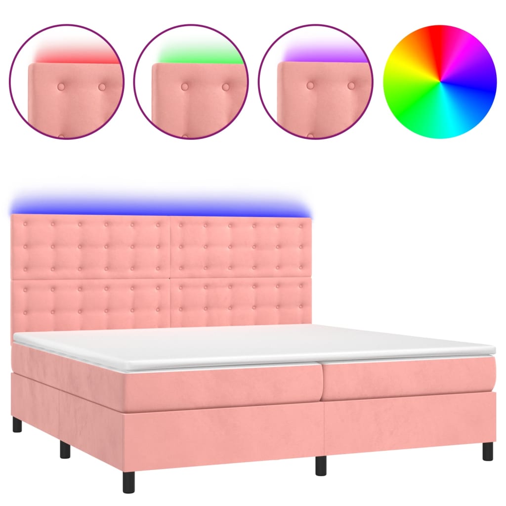 Krevet box spring s madracem LED ružičasti 200x200cm baršunasti