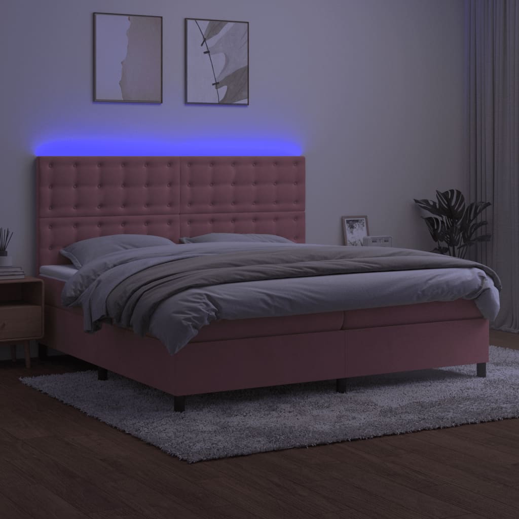 Krevet box spring s madracem LED ružičasti 200x200cm baršunasti
