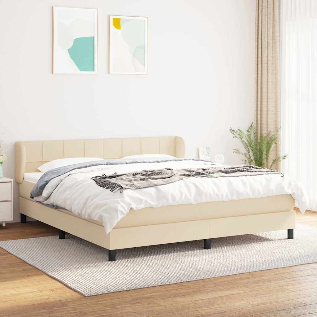 Krevet s oprugama i madracem krem 160x200 cm od tkanine
