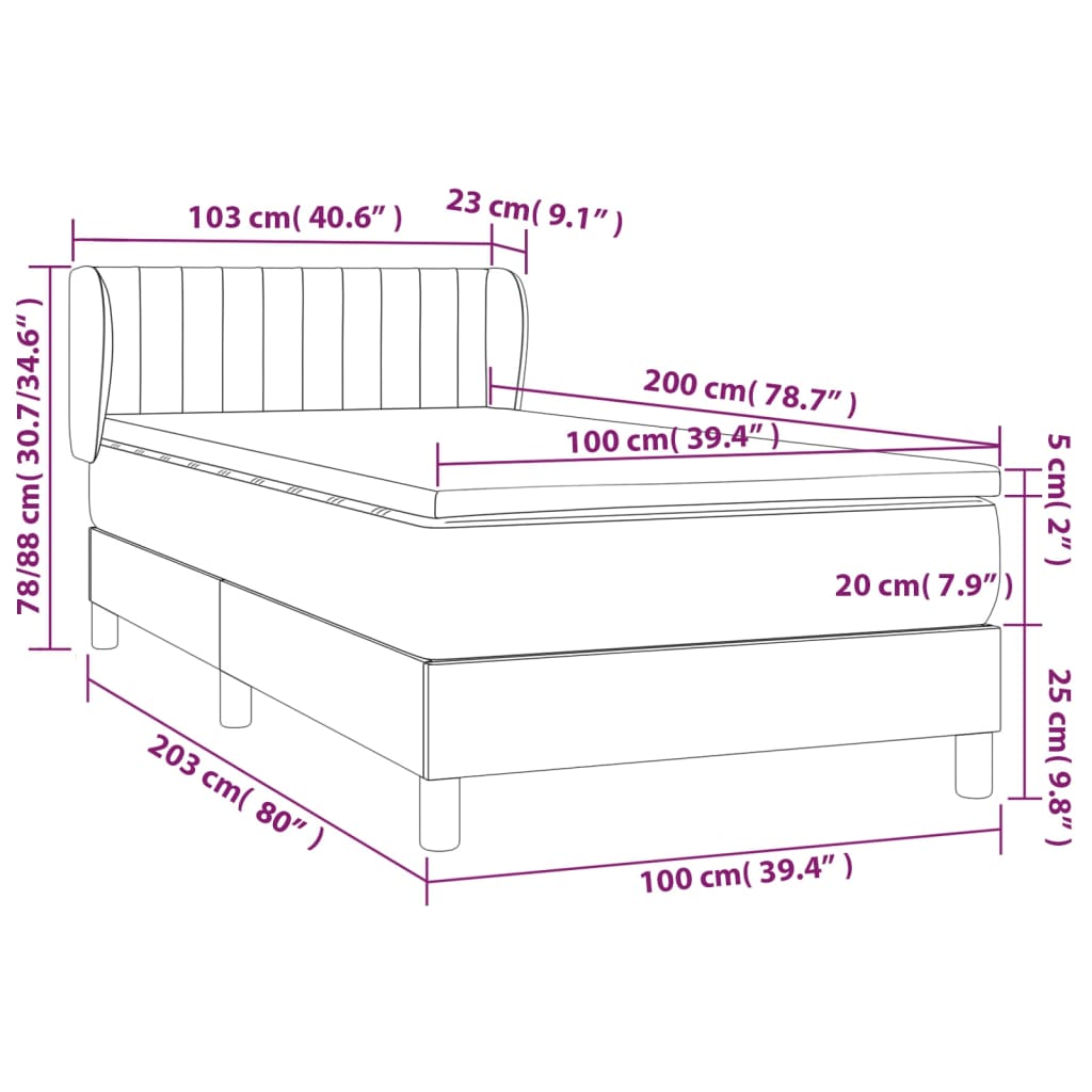 Krevet s oprugama i madracem plavi 100 x 200 cm od tkanine