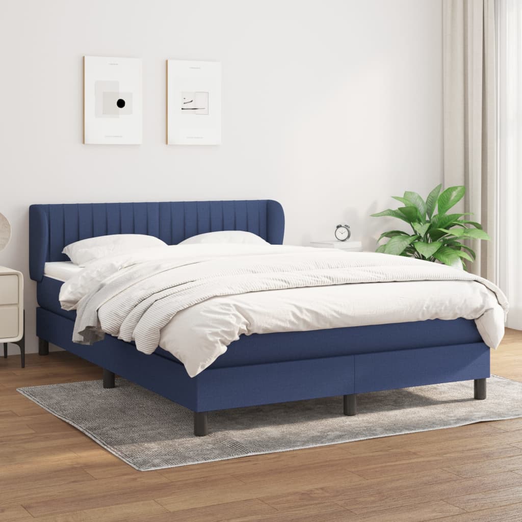 Krevet s oprugama i madracem plavi 140 x 190 cm od tkanine