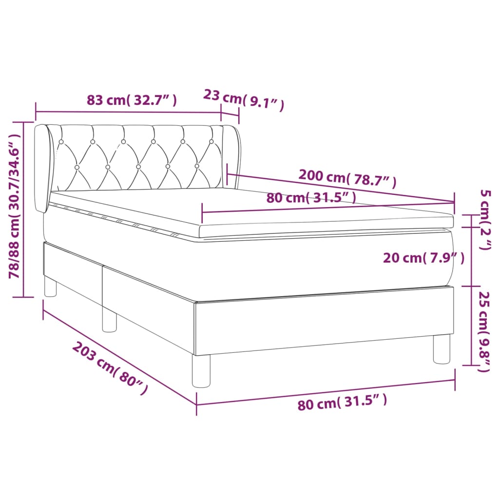 Krevet s oprugama i madracem plavi 80x200 cm od tkanine