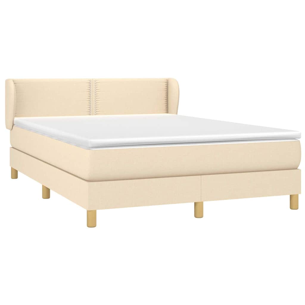 Krevet s oprugama i madracem krem 140 x 190 cm od tkanine