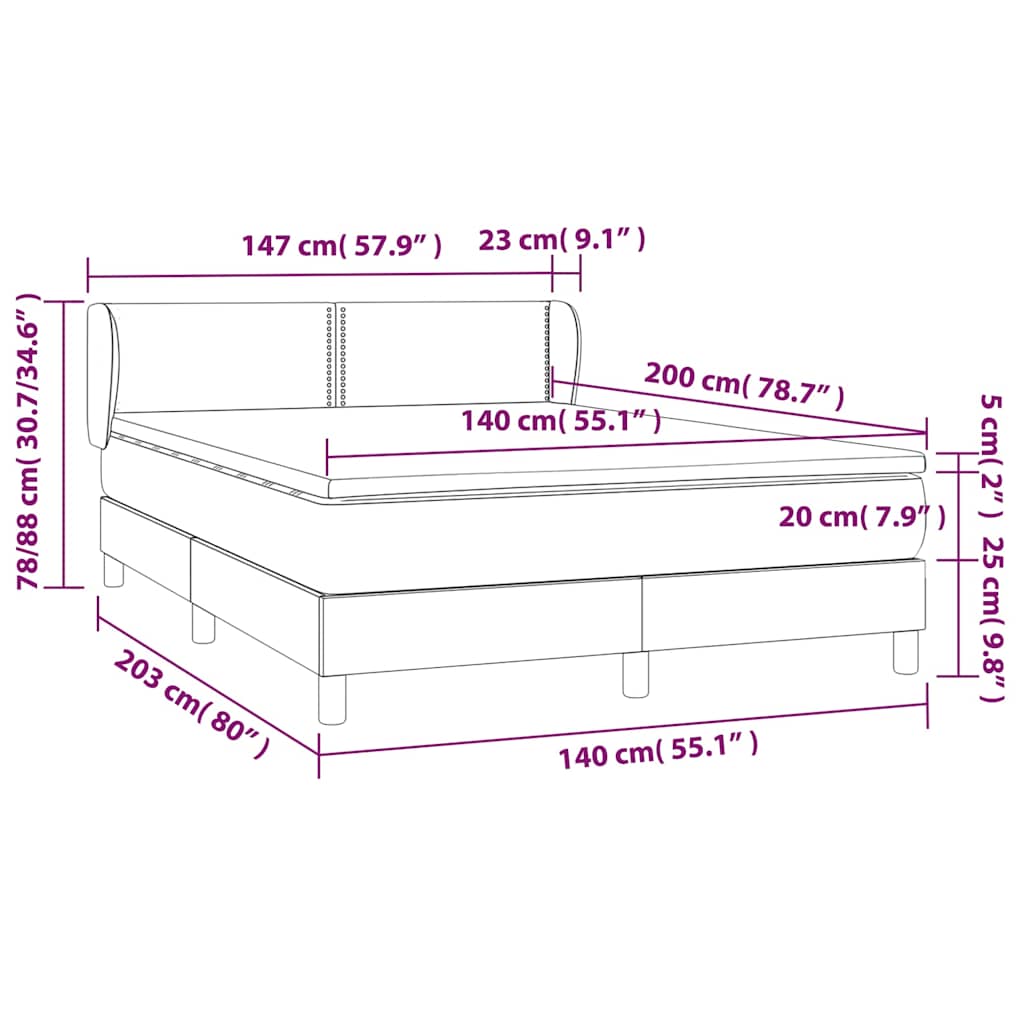 Krevet box spring s madracem svjetlosivi 140x200 cm od tkanine