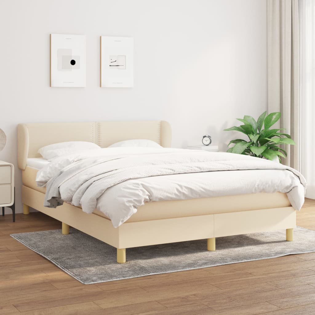 Krevet s oprugama i madracem krem 140x200 cm od tkanine