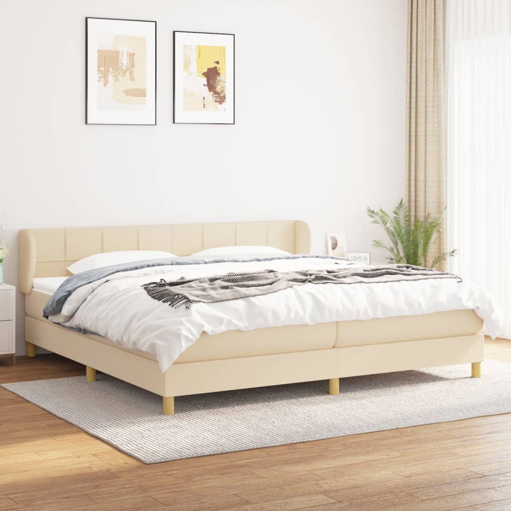 Krevet s oprugama i madracem krem 200 x 200 cm od tkanine