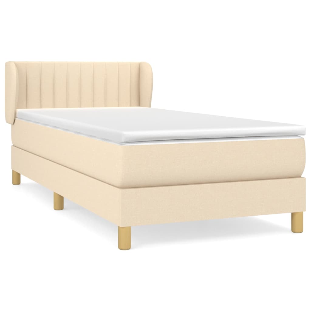 Krevet s oprugama i madracem krem 90 x 200 cm od tkanine