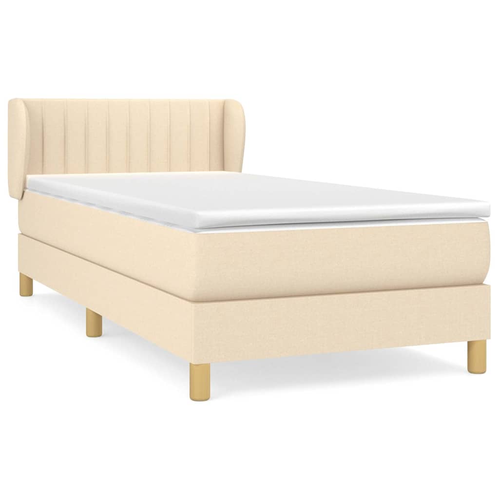 Krevet s oprugama i madracem krem 90 x 200 cm od tkanine