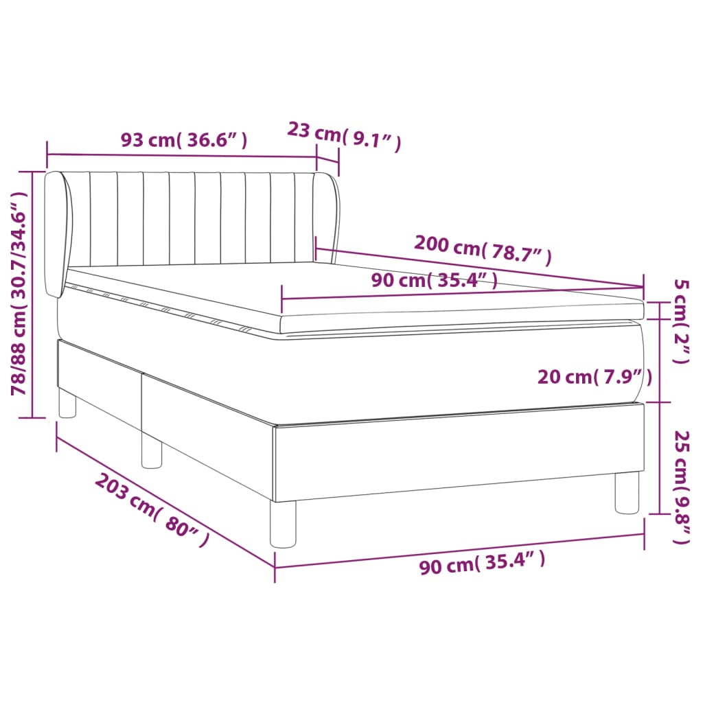 Krevet s oprugama i madracem krem 90 x 200 cm od tkanine