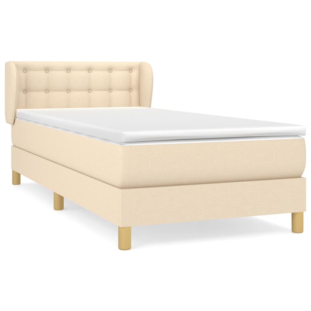 Krevet s oprugama i madracem krem 90 x 200 cm od tkanine
