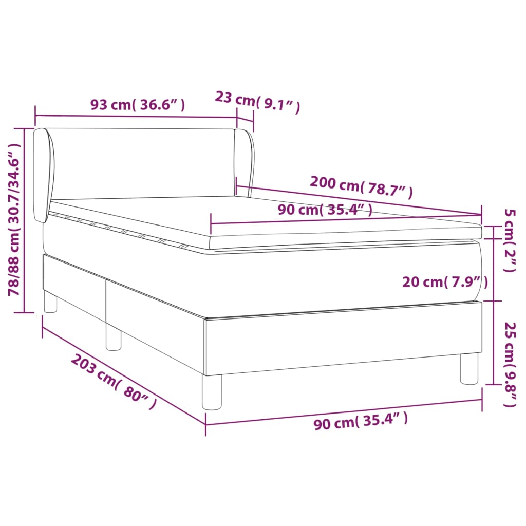 Krevet s oprugama i madracem sivi 90 x 200 cm od umjetne kože