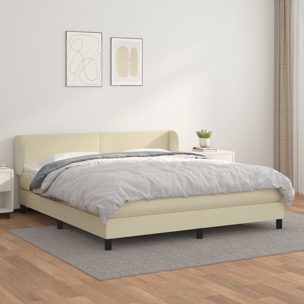 Krevet s oprugama i madracem krem 160x200 cm od umjetne kože