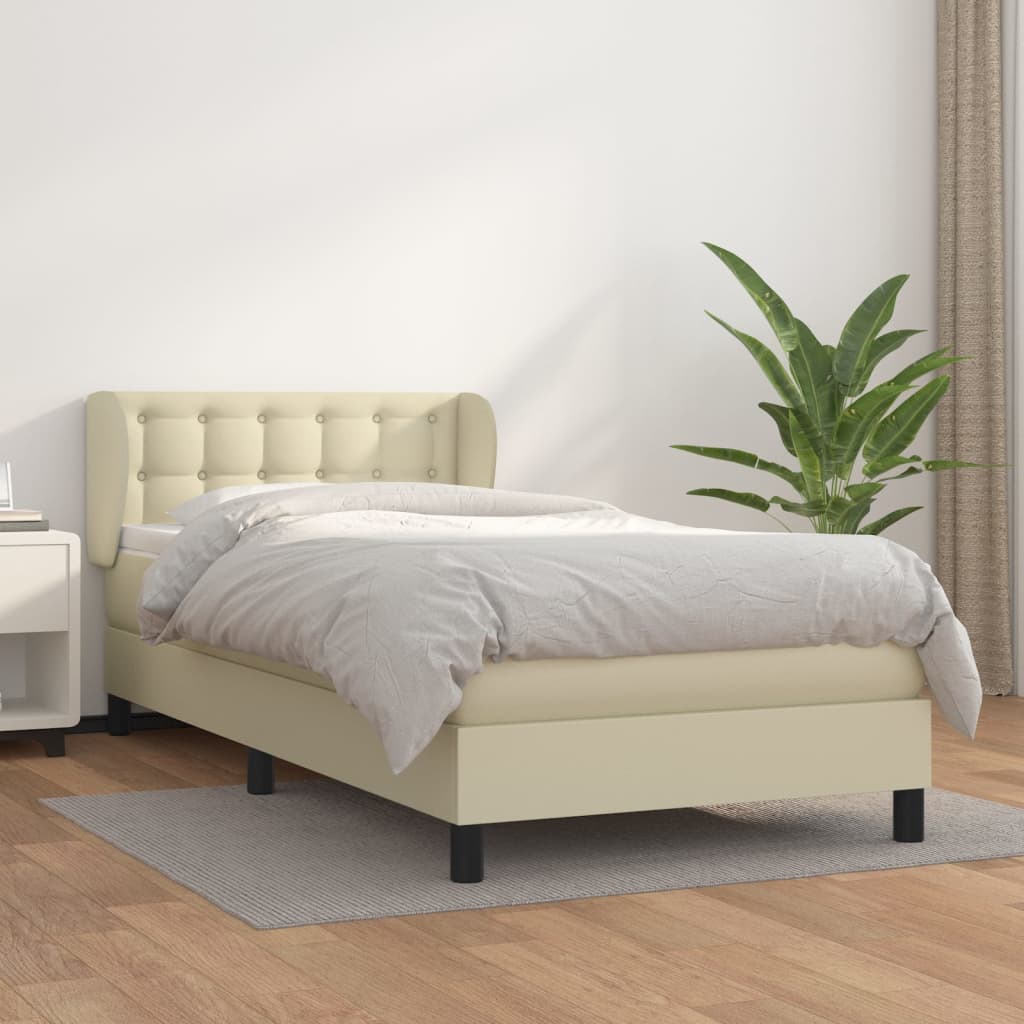 Krevet s oprugama i madracem krem 90 x 190 cm od umjetne kože