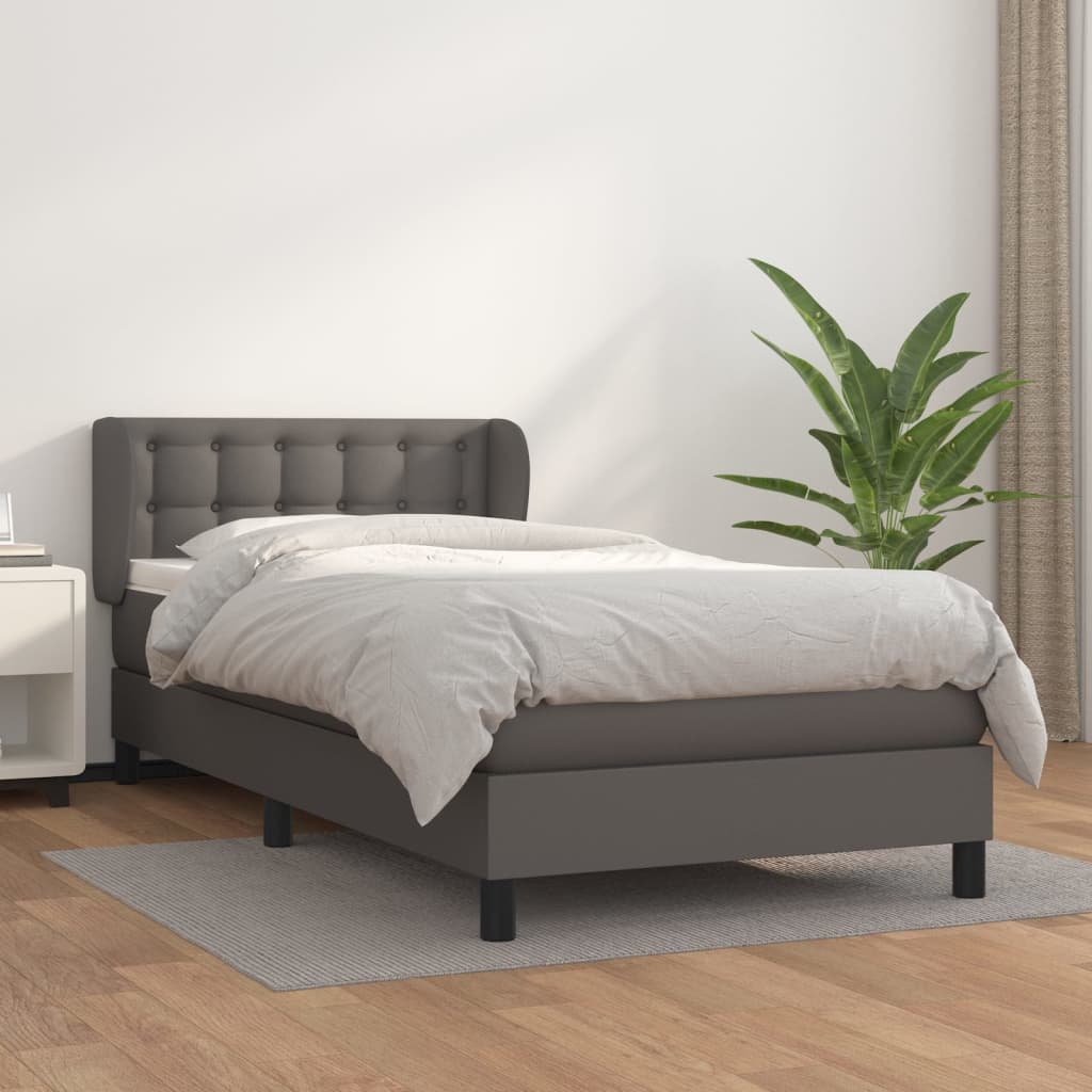 Krevet s oprugama i madracem sivi 90 x 200 cm od umjetne kože