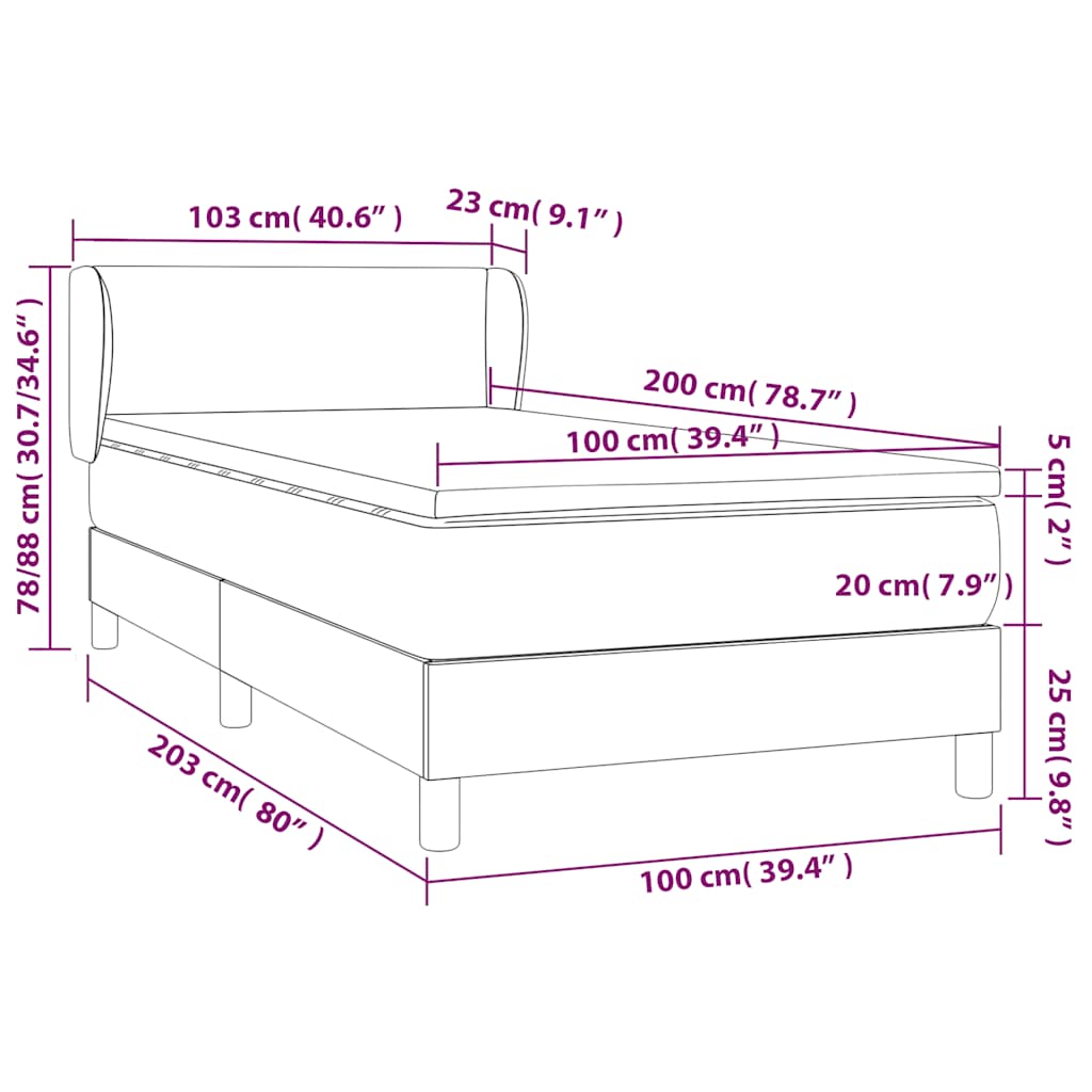 Box spring krevet s madracem crni 100x200 cm baršunasti