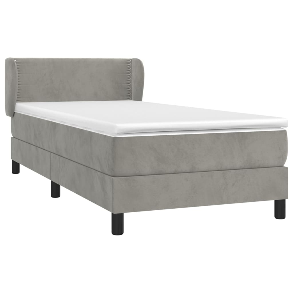 Box spring krevet s madracem svjetlosivi 90x190 cm baršunasti
