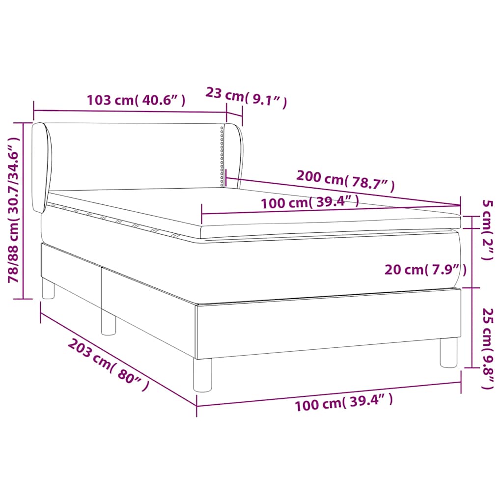 Box spring krevet s madracem ružičasti 100x200 cm baršunasti