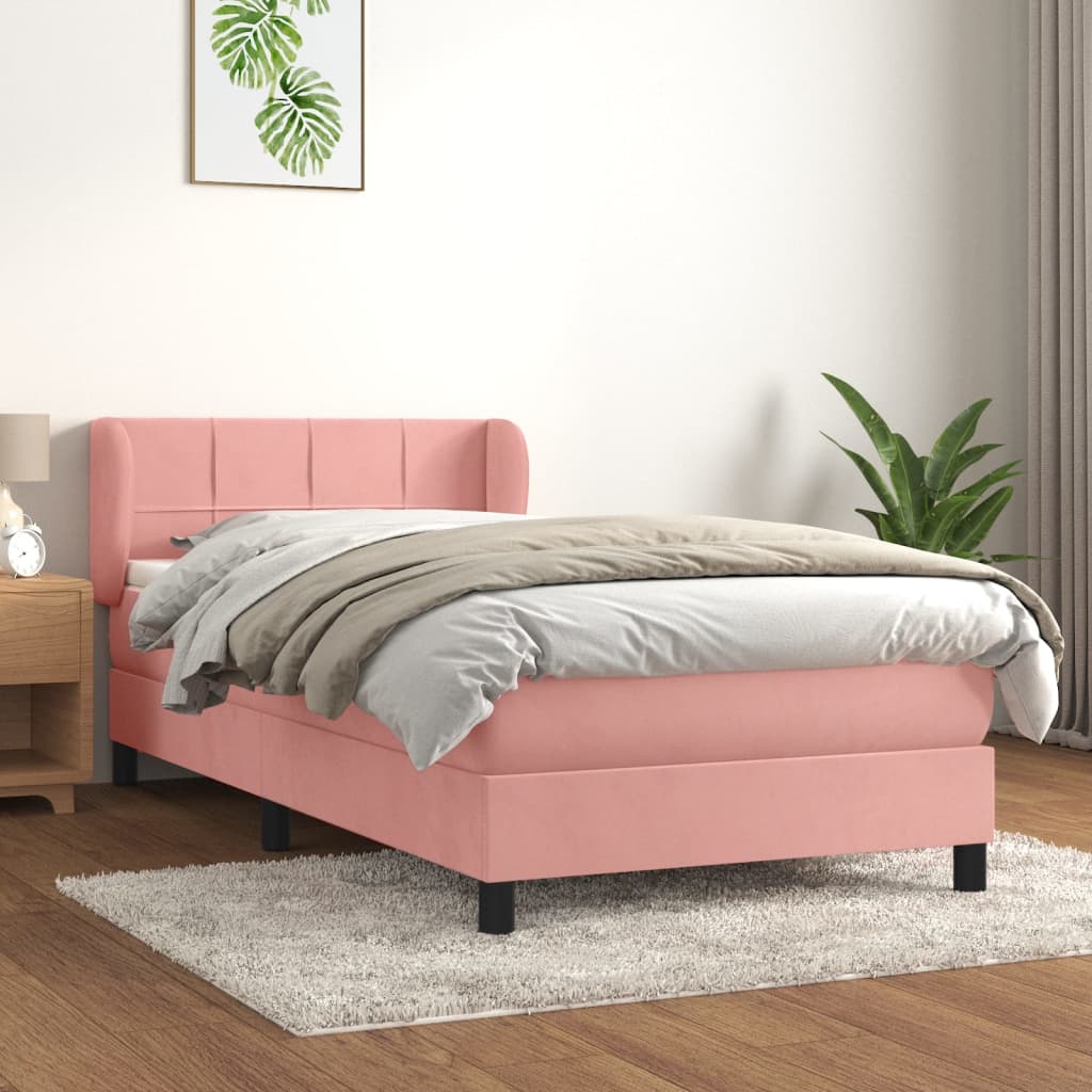 Box spring krevet s madracem ružičasti 90x200 cm baršunasti