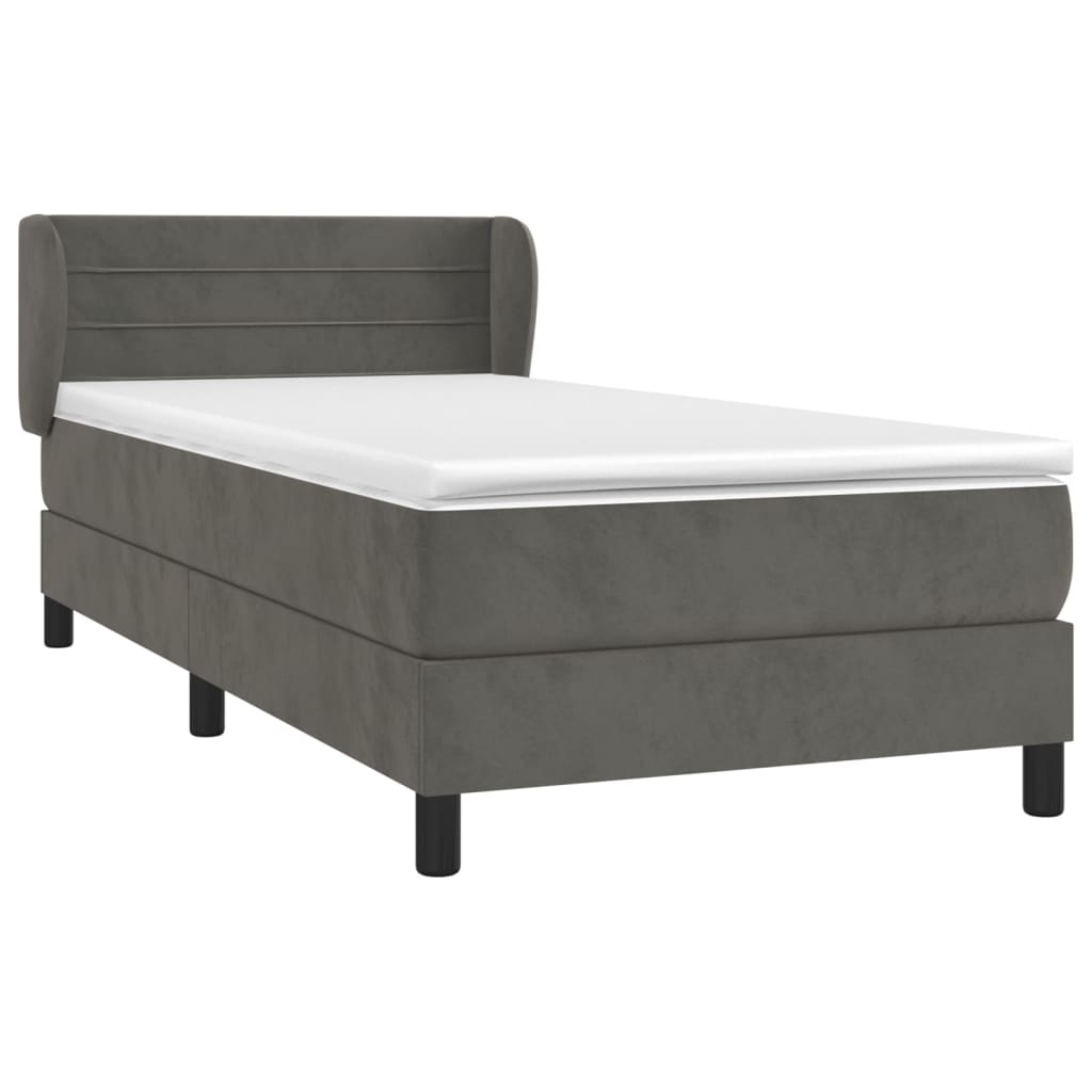 Box spring krevet s madracem tamnosivi 90x190 cm baršunasti