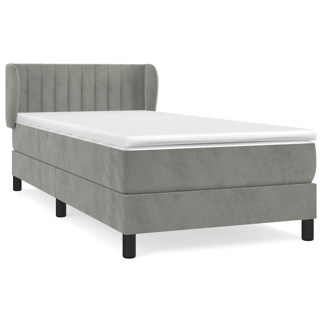 Box spring krevet s madracem svjetlosivi 90x190 cm baršunasti