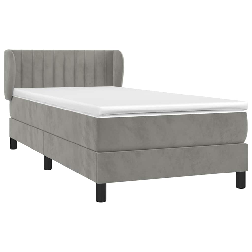 Box spring krevet s madracem svjetlosivi 90x190 cm baršunasti